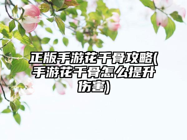 正版手游花千骨攻略(手游花千骨怎么提升伤害)