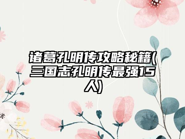 诸葛孔明传攻略秘籍(三国志孔明传最强15人)